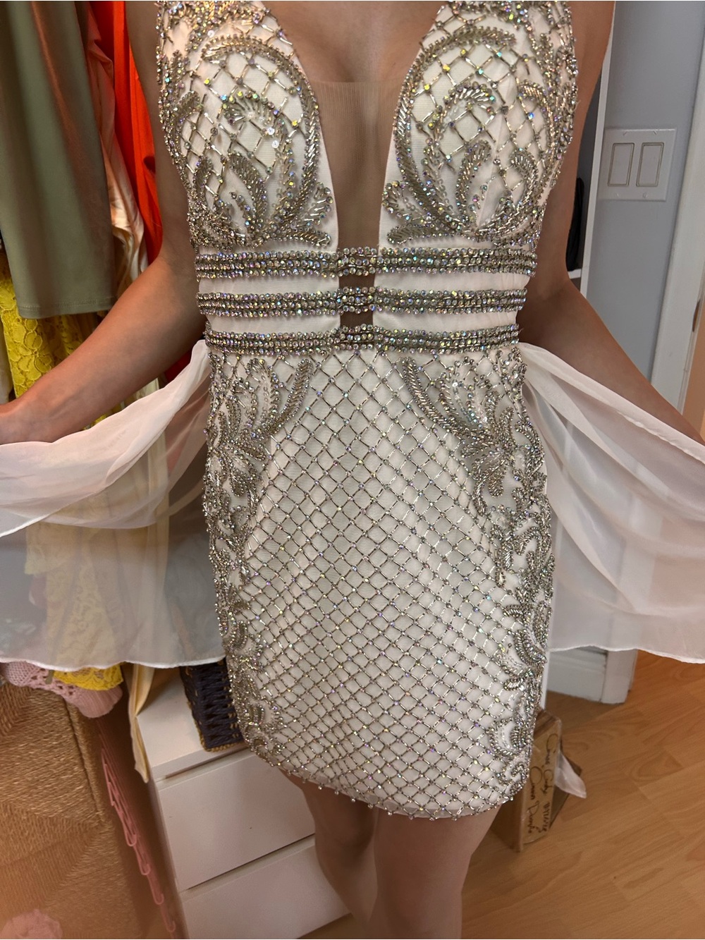 Vienna Prom Ivory Mini Dress with Gold Crystal Embellishment